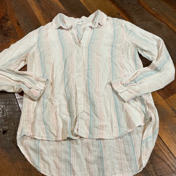 Bella Dahl Havana Rainbow Stripe Linen Blend Button Down Shirt Size M - Picture 2 of 6